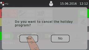 When the set start time for the holiday program is reached, the boiler mode switches to Holiday mode.