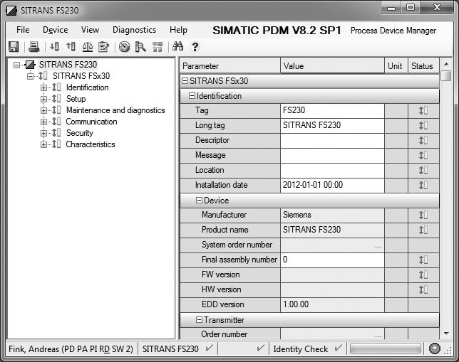 SIMATIC PDM B.1 Commisioning with PDM Many parameters are accessed via the online menus in PDM, see Parameters accessed via drop-down menus for the others. 1.