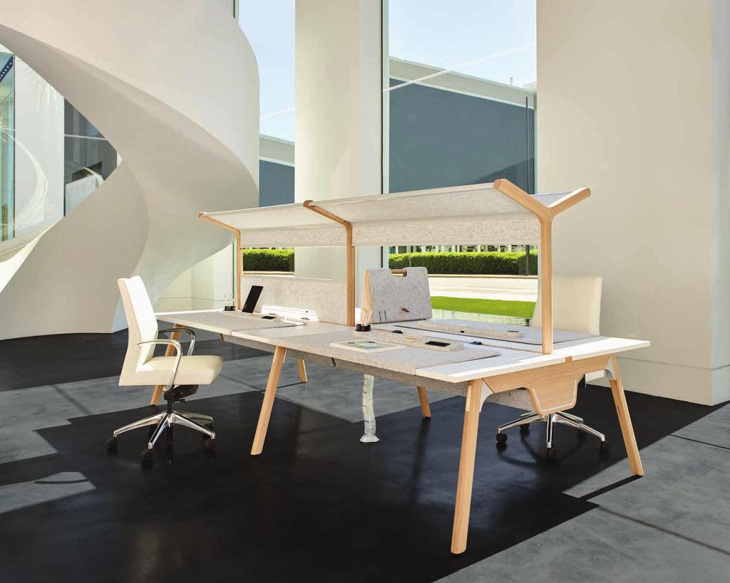 The 4-person workstation with an umbrella improves acoustic
