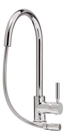 3 bar pressure required Single lever ceramic valve Spray and spout outlets Single flow Pull-out design