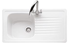 Ashford 100 Inset with drainer ASH1W W 920mm Ashford 150 Inset with drainer ASH15W W 1000mm White Reversible 2 Semi-punched tap holes 90mm waste outlet for a basket strainer waste Suitable for a