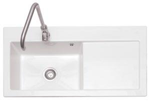 ceramic sinks Avalon 100 Inset with drainer AVA1W W 1000mm Avalon 150 Inset with drainer AVA15W W 1000mm White or black Left or right handed drainer 2 Semi-punched tap holes, 1 punched (centre) 90mm