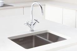 Distinctive, fully integrated look in ceramic, granite and stainless steel. How are the taps installed? Usually mounted into the worktop behind the sink. Which worktops are compatible?