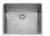 stainless steel sinks Mode 45 Inset or undermounted MODE045 W 490mm Mode 50 Inset or undermounted MODE050 W 540mm 1mm brushed stainless steel No tap facility 90mm waste outlet for a basket strainer