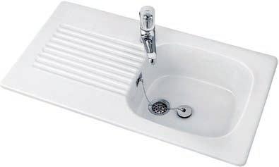 TUDOR The sink is reversible For surface-mounted installation Minimum width of undersink cabinet: 50 cm Registered design Ref.