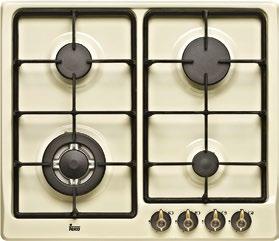 3 cooking zones: 1 double ring burner (4. kw) 1 fast burner (2.8 kw ) 1 semi fast burner (1.75 kw) 6 cm gas hob with a professional look.