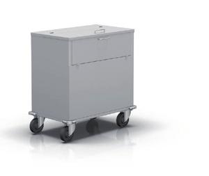 trolley with two shelves and single door, made of stainless steel 1.