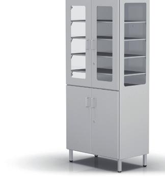 full wing door upper part with four adjustable stainless steel shelves lower part with one fixed stainless steel shelf cabinet with skirting board or on 140 mm legs with leveling adjustment and