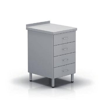 fully-retractable drawers mounted on telescopic rails with braking function equipped with rubber insulation and handles double-walled cabinet front honeycomb-like interior construction cabinet with