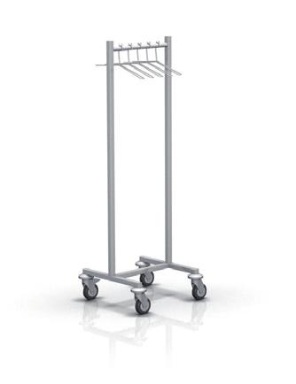 equipped with five hangers, specifically designed for radiology aprons base mounted on four 80 mm diameter wheels, two of them with brake shelf made of stainless steel 1.