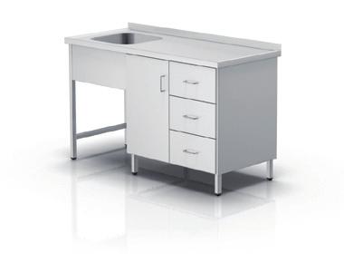 2-394 Working table 2-395 Working table 2-396 Working table bay with plastic siphon in one side of the table top;