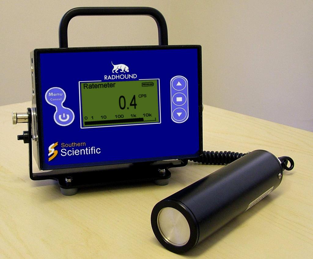 The Radhound : digital radiation monitor for alpha, beta, gamma The Radhound is a powerful general purpose nuclear contamination monitor suitable for use with Geiger and scintillation probes to