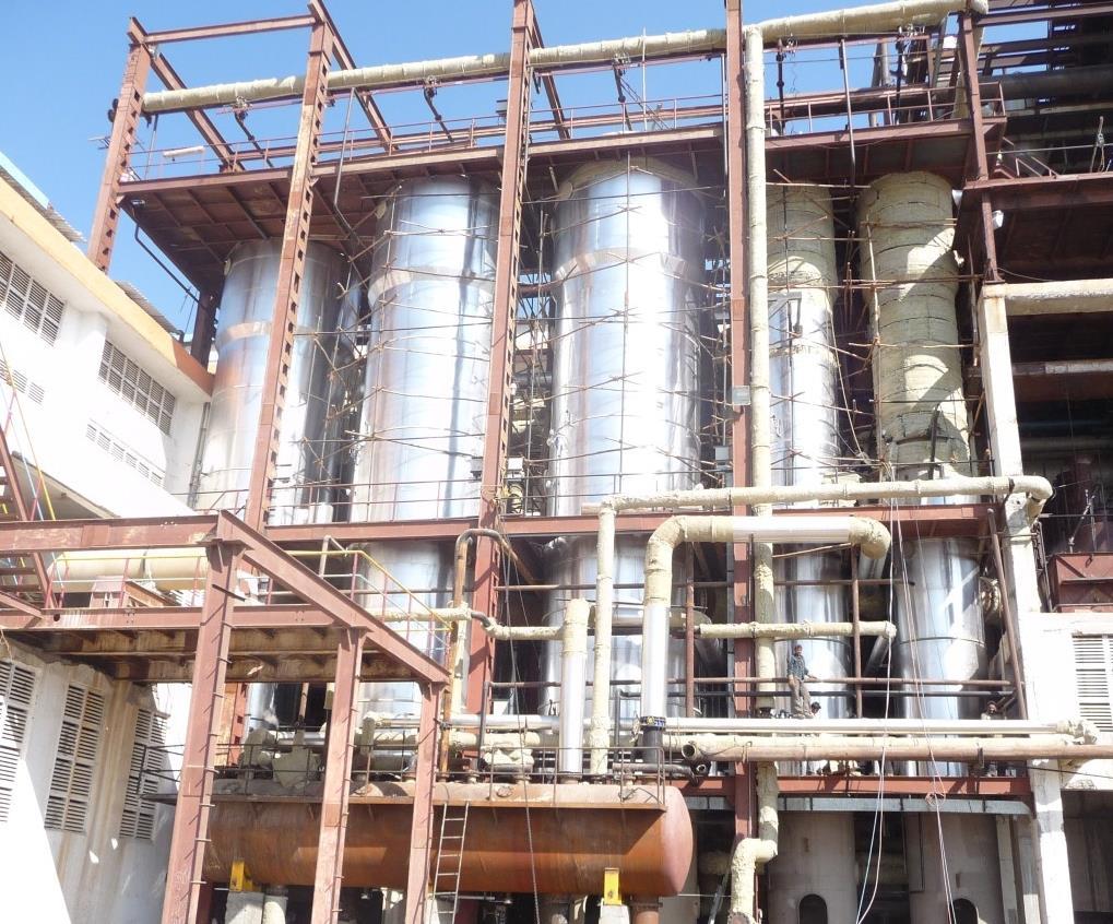 PROJECT I: INDIAN CANE POWER LIMITED, INDIA (PLANTATION-WHITE CANE SUGAR MILL WITHOUT REFINERY) Elements of the evaporation plant (ICPL) The new evaporation plant is designed for a capacity of 7000