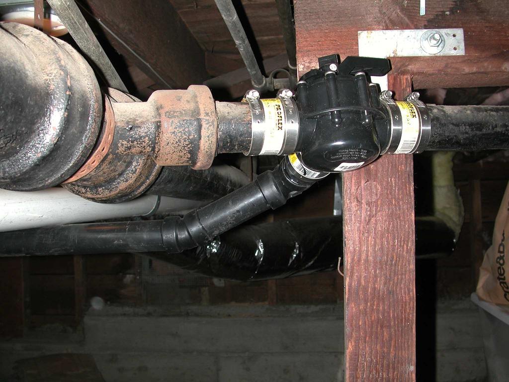 three way valve cut into 2 cast iron shower drainpipe