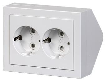 The corner-mounted outlet is a convenient, easily reachable solution under kitchen cupboards, for example.