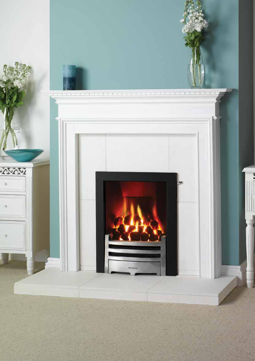 For the complete selection of frames and fronts available with Logic Hotbox fires please see pages 22-25. Above: Logic Hotbox fire, coal fuel bed and Dimension complete front.