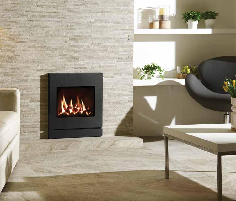 Logic HE Conventional flue high efficiency UP TO 89% High efficiency fire with virtually invisible glass front Heat reflective lining Fits into standard 410 x 560 x 250mm (w x h x d) fireplace