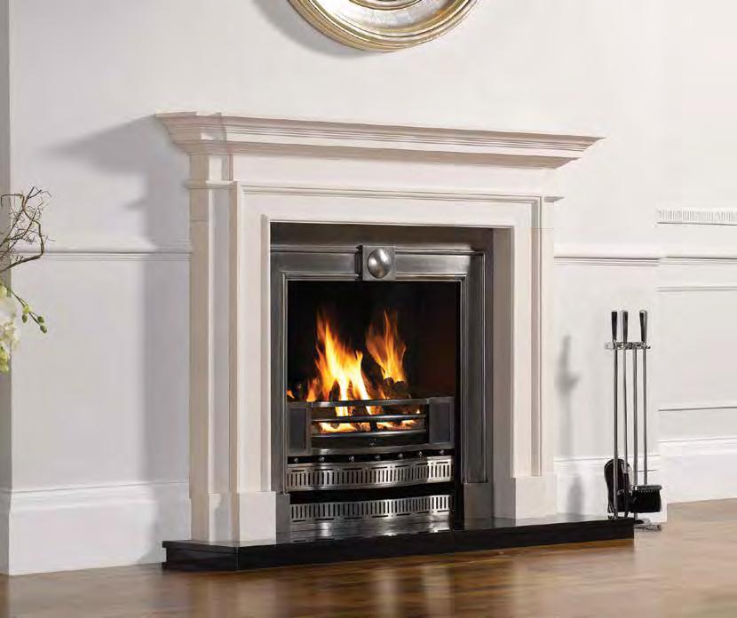Classic Fireplaces Cast Iron Inserts & Fronts - Conventional flue Above: Kensington Insert, fully Polished. Also shown: Sandringham Stone mantel in Natural Limestone from Stovax.