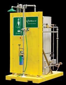 The tempered water blending system includes an integral hot water supply, whether stored or supplied by steam, and incorporates fail-safe features like antiscald protection and full flow cold water