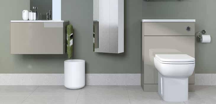 The modular wall hung basin unit features push-to-open