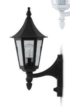 CLASSIFICATION IP43 240V LAMP (NOT INCLUDED) Halogen 42W E27 (GLS) *Not suitable for CFL lamps Regal Traditional halogen wall lanterns Passive infra-red detector model Black Fixed 8m detection range