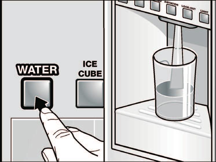 Dispensing ice/water Select the ice and water dispenser button (water, crushed ice or ice cubes). Keep pressing the button until the required quantity is in the glass.