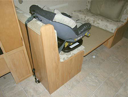 SECTION 3 DRIVING YOUR MOTOR HOME 1 2 3 1. Lower the dinette table. 2. Route the tether over the top of the dinette seat back and hook it to the anchor loop on the floor. 3. Fasten the lap belt.