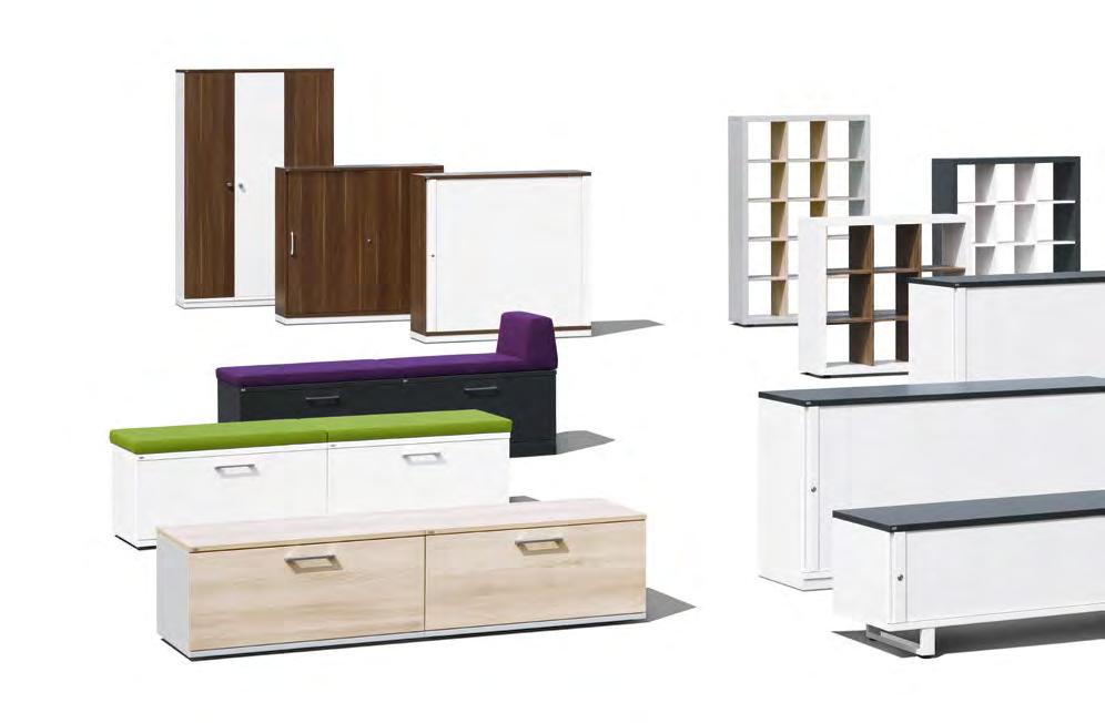 Scope for design. Space-saver. Cabinets in different dimensions can be used alone or combined to form a wall of cabinets. An ideal range.