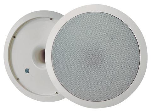 8 driver. High sound depth. and 10/5/2.5 W @ 70 V / 8 Ω. High performance: 92 db (1 W, 1 m). Low loss transformer for 70/100 V lines. Acoustically transparent metal grid, easy installation.
