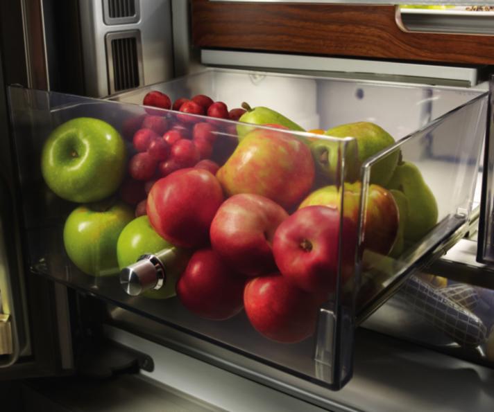 Selfclose glides offer a smooth and effortless operation in a drawer that extends more than 90% for full visibility and easy access to