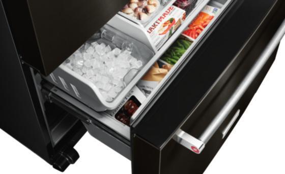 FULL-EXTENSION SELF-CLOSE CUSTOM TEMPERATURE- CONTROLLED PANTRY DRAWER This drawer offers four temperature presets to customize the space for Meat/Fish, Cold Drinks, Deli/Cheese