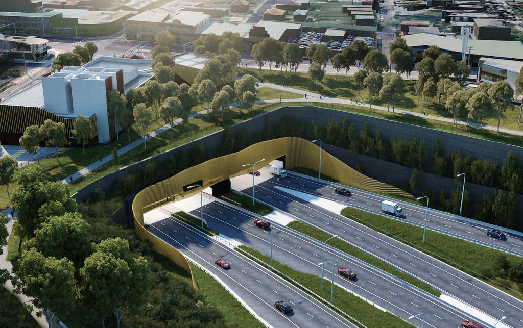 ST PETERS INTERCHANGE - AERIAL VIEW WEST OVER TUNNEL PORTAL AND MOC4 FACILITY (Artist's impression