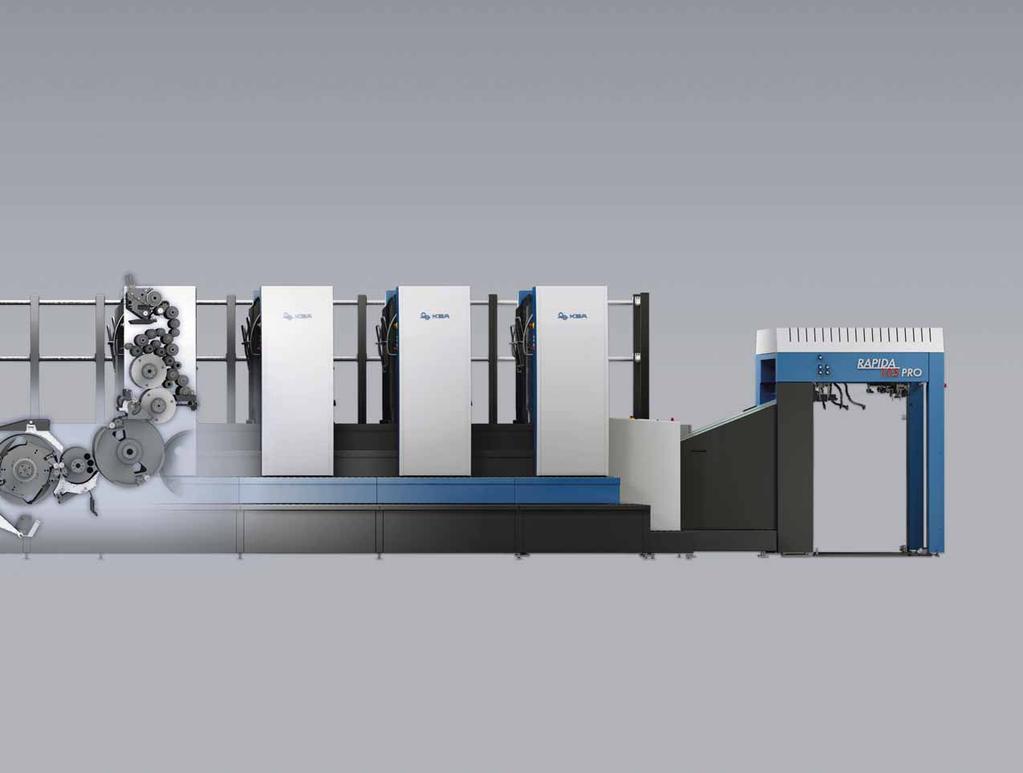 + Animation: Fully automatic perfecting unit in detail Sheet travel Gentle, air-cushioned sheet travel with blower systems and Venturi guide plates Automatic setting of the substrate thickness