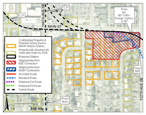 Preferred 110th NE Tunnel Alternative (C9T) would not be adjacent to any contributing properties.