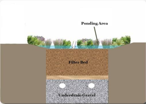 Not all bioretention practices are designed to have an underdrain, in areas of good soils (soils that meet a specific infiltration capacity) a practice can be designed to allow the water to