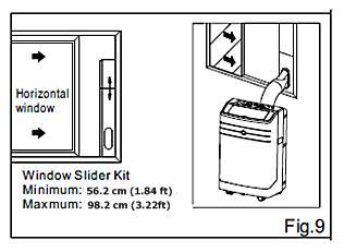 However, it may be necessary for you to modify the installation procedures for your window. Please refer to Fig. 8 and Fig.9 for minimum and maximum window openings.