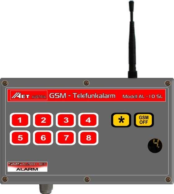OVERVIEW OF THE AL2001AET FIRE SERVICE GSM ALARM SYSTEM AL2001AET Model AL5SLF - Set AET Funkausrüstung GmbH & Co 1) 4 groups; 4 alarm inputs, 4 relay outputs switched by 3) Industrial housing
