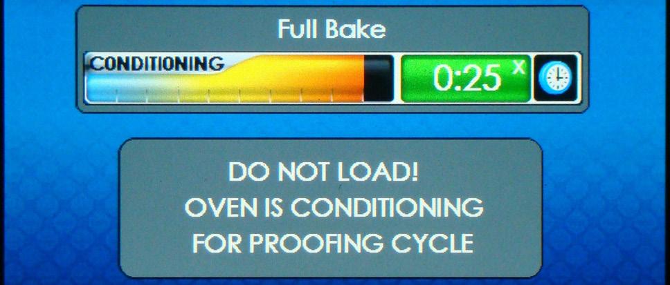The remaining time will be displayed in the button area and the progress bar will change to visually show elapsed and remaining bake time.