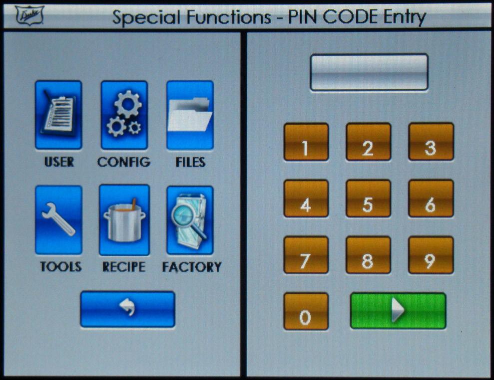 PROGRAMMING CONTROLS Owner's Manual for Duke Flexbake 5 TM To access the SPECIAL FUNCTIONS, touch button on the Main Tool Bar.