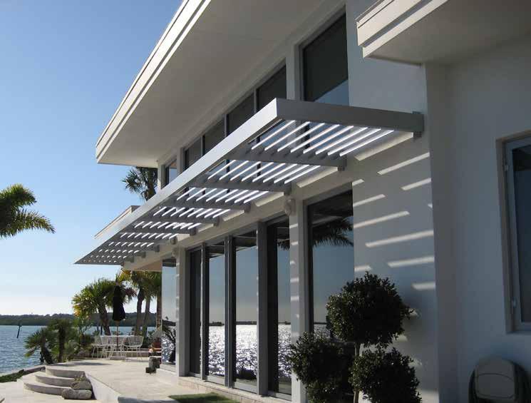 Louvered Sunshades AIRFOILS Pre-engineered or custom designed Structural welded aluminum frame Cantilever, arm and post designs Airfoil blades available in 2-14 designs Variety of blade and outrigger