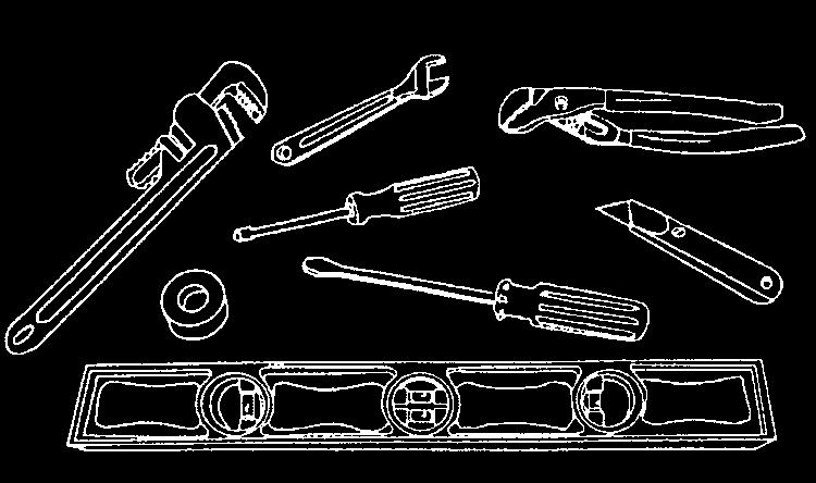 Tools needed for installation Teflon tape or pipe joint compound (gas only) Cutting knife Pipe wrench (gas only) Nut drivers Level Screw driver (standard) Duct tape Crescent wrench ITEMS PROVIDED