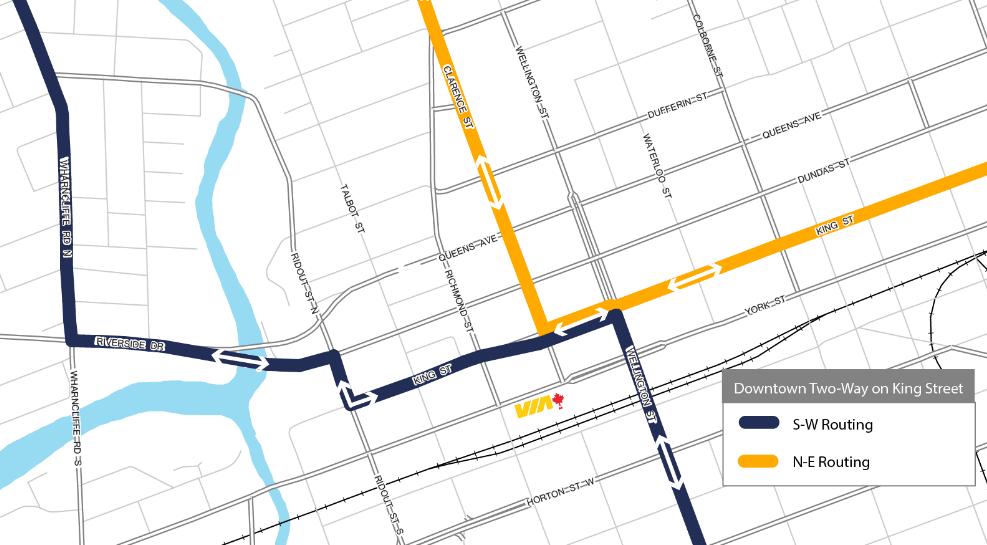 Figure 1 Rapid Transit Network (Feb 2017) In response to the Council direction from April 2017, Civic Administration reviewed alternative route options in the downtown, including an