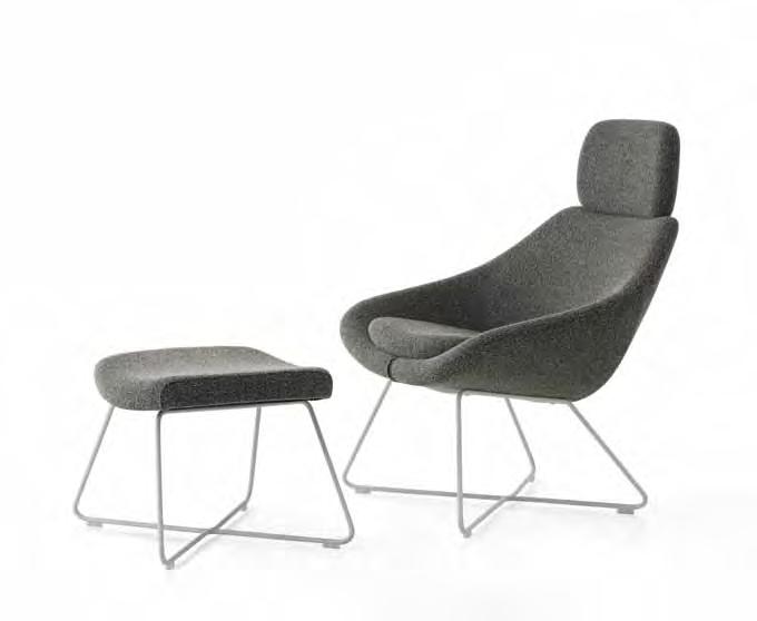Open. Open is an elegant, contemporary collection of soft seating with chair and sofa sharing a formed, steel rod, base-frame aesthetic; angular and