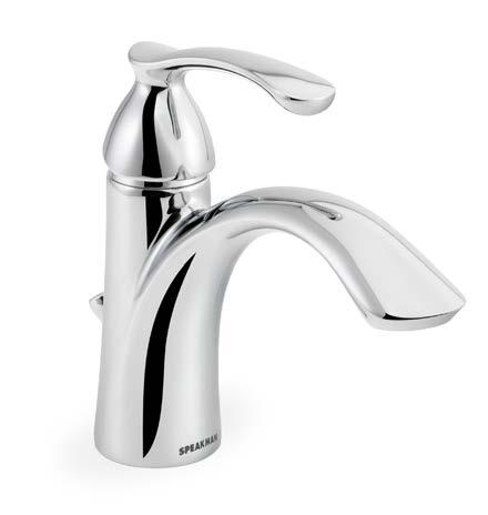 faucet Single lever handle Brass construction Transitional design Includes pop-up drain 8-inch deck