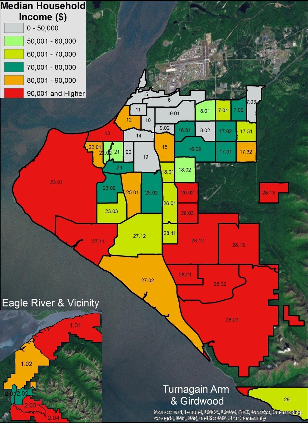 Income: Areas where median