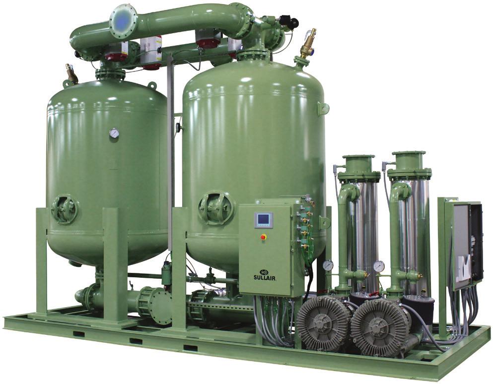 200 to 3500 scfm DBP Desiccant Blower Purge Dryer 500 to 10,000 scfm Desiccant Dryer Features The Sullair desiccant regenerative dryer family is ideal for outdoor compressed air piping and operations