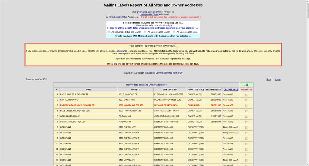 Mailing Report (Duplicate owners removed) PoD -