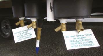 This manufacturer has helpfully labelled the central heating system drain cocks to avoid them being incorrectly used. This procedure does not guarantee that all the fresh water will leave the system.