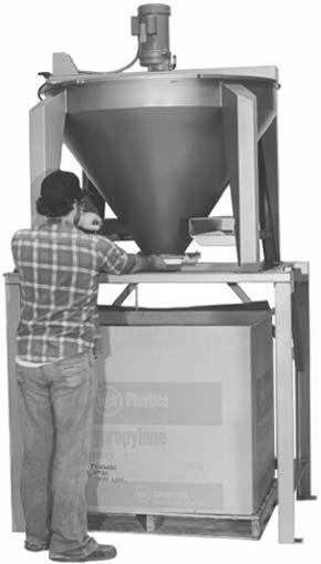 When the mixing cycle has been completed, the operator needs only to open the mixer slide gate and allow the contents of the mixer to flow neatly into the gaylord below.