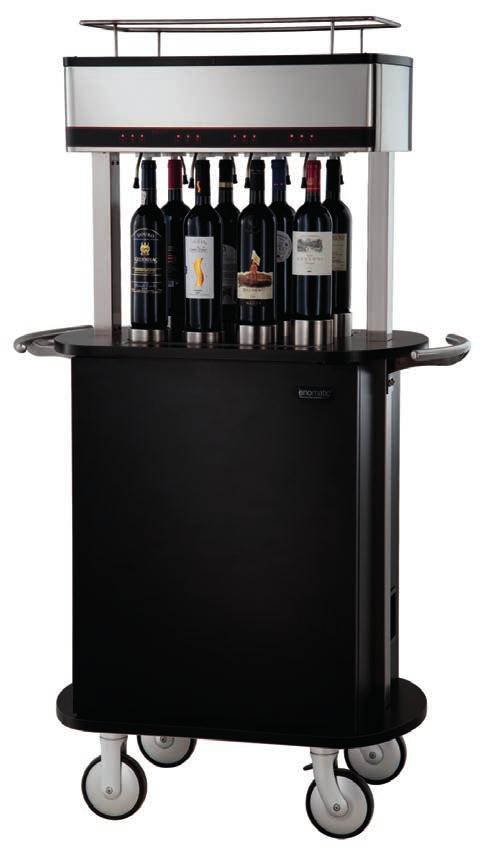 ENOMOVE SYSTEM, 8 BOTTLE DISPENSER OVER A TROLLEY ALLOWS FOR SERVICE OF WINE BY THE GLASS AT THE TABLE, GIVING THE OPTION OF SELECTING THE BEST WINE FOR EACH DISH.
